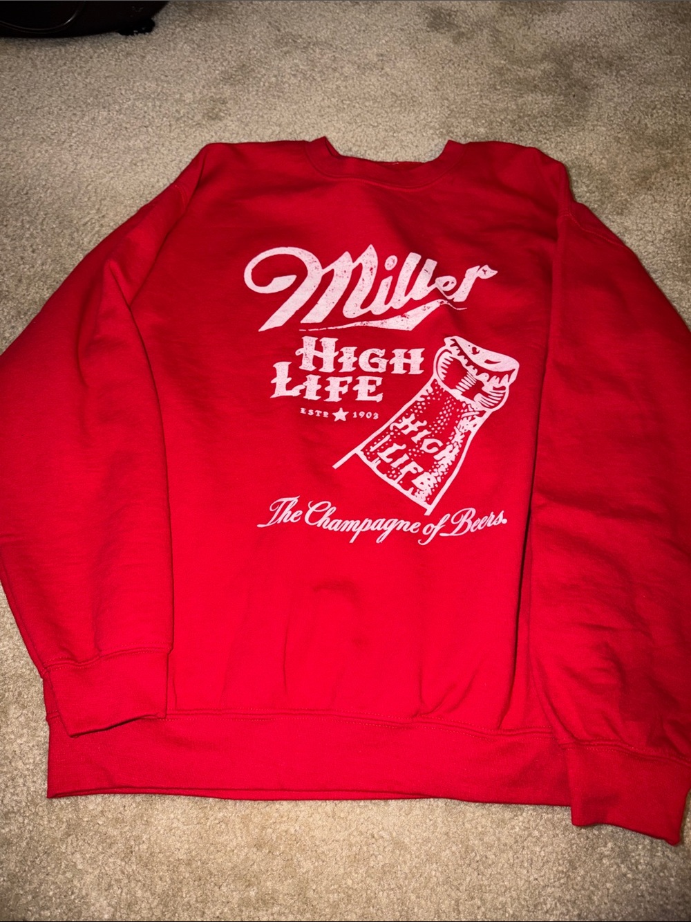 Junk Food Clothing Red Crewneck Sweatshirt with White Miller Graphic